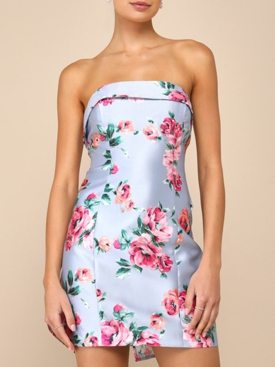 Lulus Dresses & Skirts - [Sold] Lulu's Powder Blue Strapless Floral Dress
